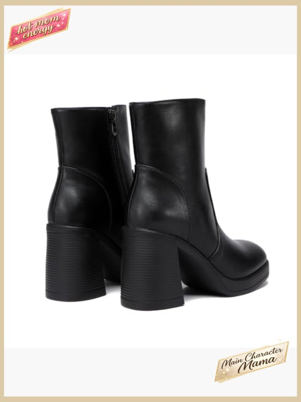 Platform Gogo Ankle Boots Chunky Block Heel Square Toe Zipper Side Winter - Picture 6 of 7
